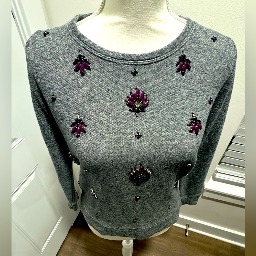 Ann Taylor Small Petite Sweatshirt with Jewel Embellishment